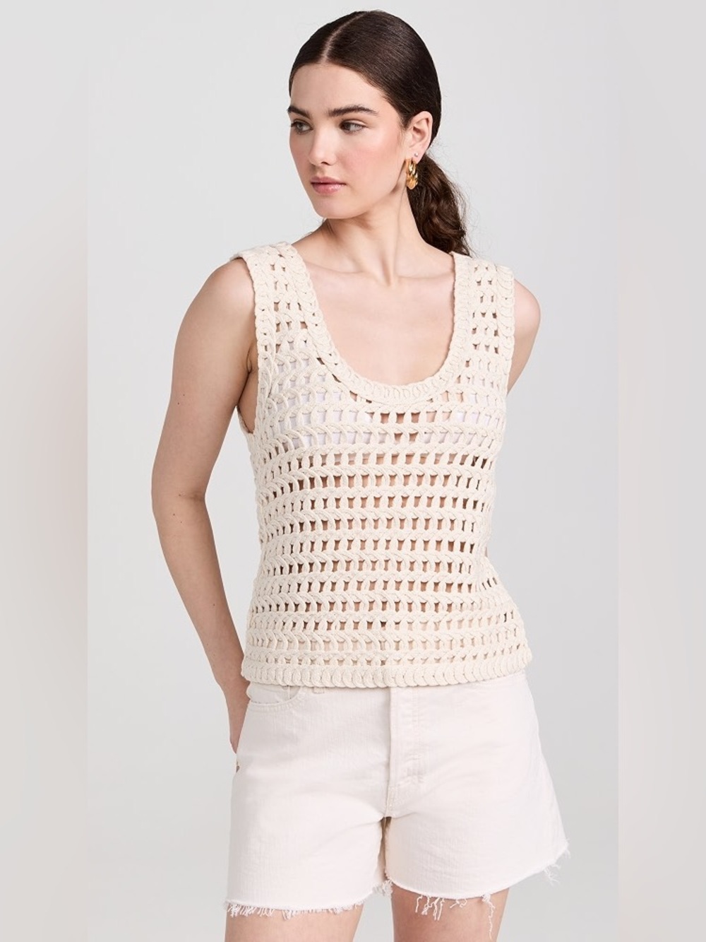 Line and Dot Cream Crochet Scoop Neck Tank Top